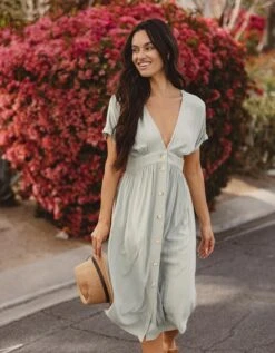 Deep V Button Thru Dress -The Normal Brand Shop LIFESTYLE 1e253ecc b49d 4af3 918e 7e828d26837b