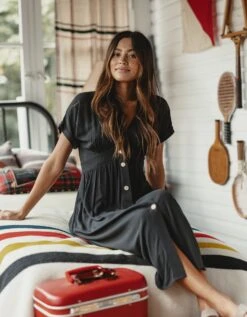 Deep V Button Thru Dress